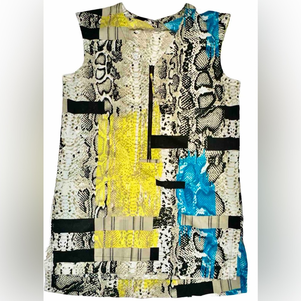 Joan Vass Mini Geometrical Design Dress W/ Snake Skin‎ Pattern Yellow Black SM